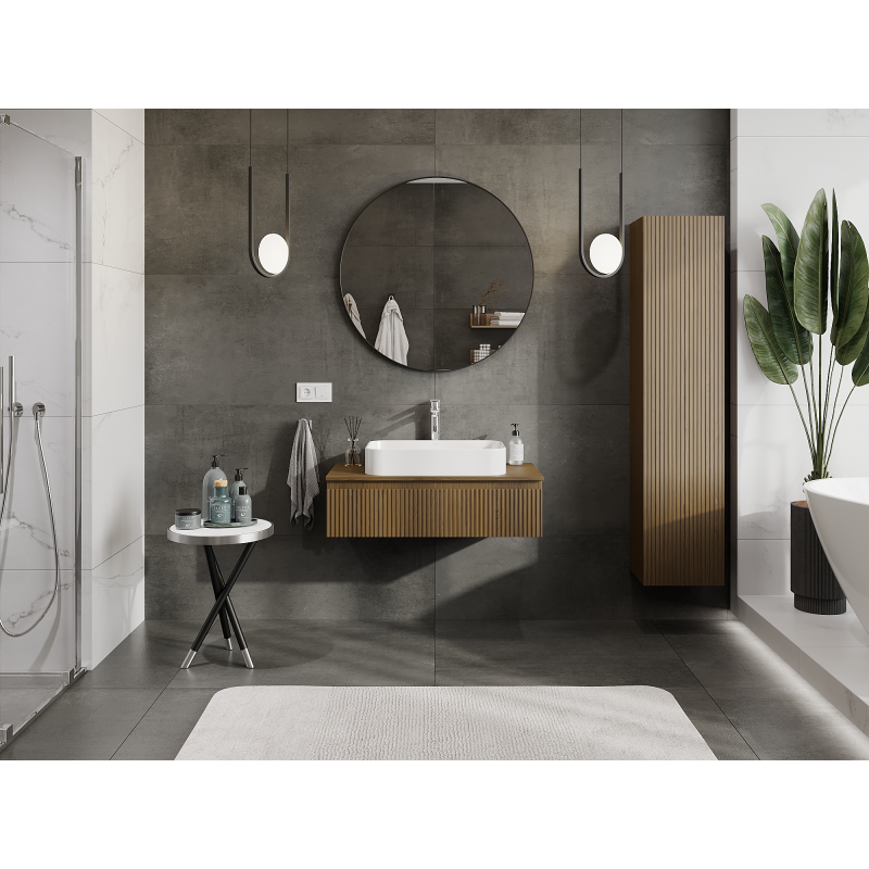 Mexen Rivel dulap baie sub lavoar 90 cm, 1 sertar, canelat, nuc - 91A20-09023-1-BF86