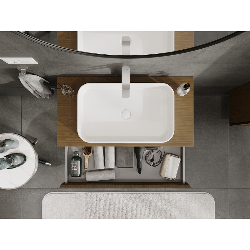 Mexen Rivel dulap baie sub lavoar 90 cm, 1 sertar, canelat, nuc - 91A20-09023-1-BF86