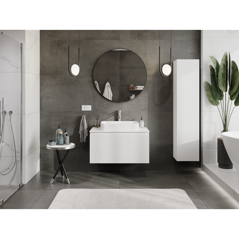 Mexen Rivel fürdőszobai szekrény mosdó alá, 90 cm, 1 fiók, barázdált, fehér matt - 91A20-09047-1-BF01