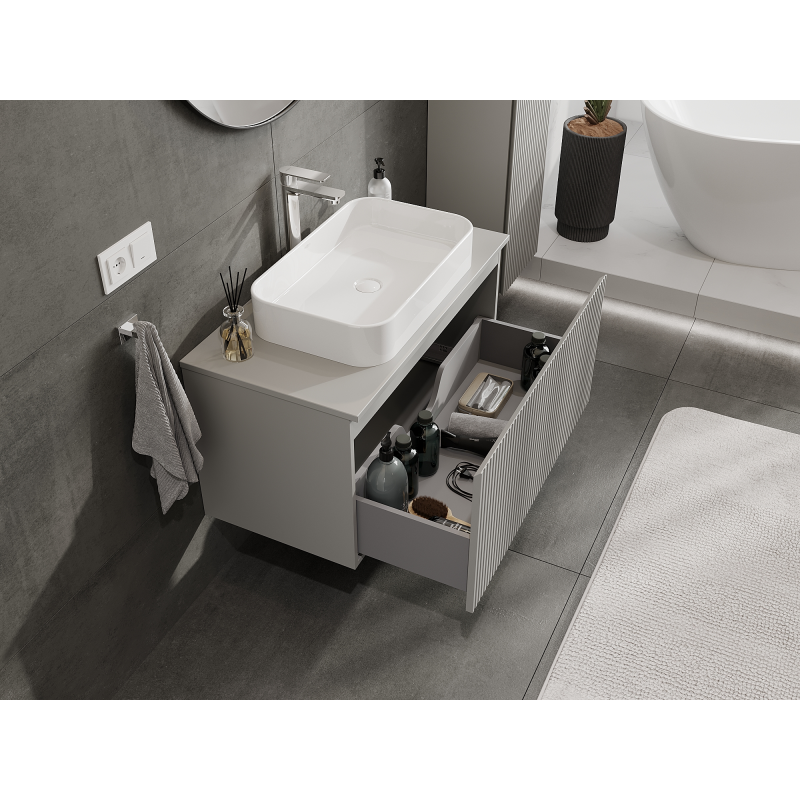 Mexen Rivel fürdőszobai szekrény mosdó alá 90 cm, 1 fiók, bordázott, szürke matt - 91A20-09047-1-BF62