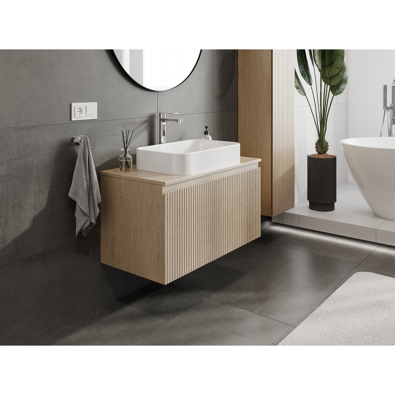 Mexen Rivel dulap baie sub lavoar 90 cm, 1 sertar, canelat, stejar - 91A20-09047-1-BF81