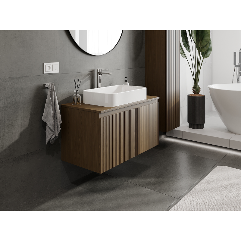 Mexen Rivel dulap baie sub chiuvetă 90 cm, 1 sertar, canelat, nuc - 91A20-09047-1-BF86