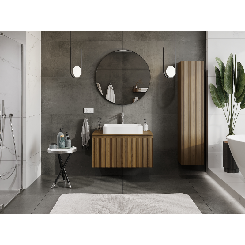 Mexen Rivel fürdőszobai szekrény mosdókagyló alá 90 cm, 1 fiók, bordázott, dió - 91A20-09047-1-BF86
