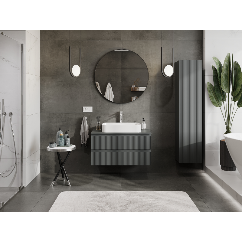 Mexen Rivel fürdőszobai szekrény mosdó alatti 90 cm, 2 fiók, bordázott, matt grafit - 91A20-09047-2-BFF66
