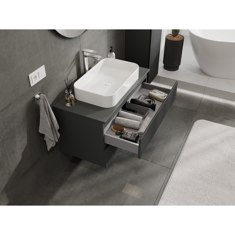 Mexen Rivel fürdőszobai szekrény mosdó alatti 90 cm, 2 fiók, bordázott, matt grafit - 91A20-09047-2-BFF66