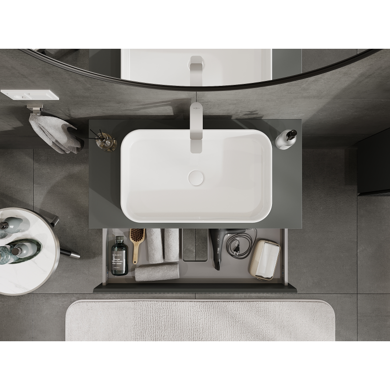 Mexen Rivel fürdőszobai szekrény mosdó alatti 90 cm, 2 fiók, bordázott, matt grafit - 91A20-09047-2-BFF66