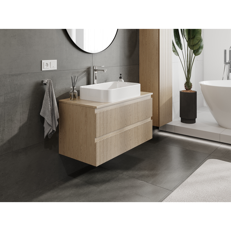 Mexen Rivel dulap baie pentru lavoar 90 cm, 2 sertare, riglat, stejar - 91A20-09047-2-BFF81