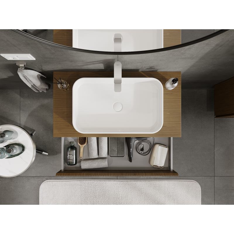 Mexen Rivel dulap baie sub lavoar 90 cm, 2 sertare, canelat, nuc - 91A20-09047-2-BFF86