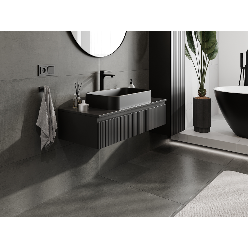 Mexen Rivel dulap baie sub chiuvetă 100 cm, 1 sertar, cu nervuri, negru mat - 91A20-10023-1-BF71