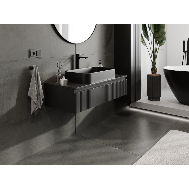 Mexen Rivel fürdőszobai mosdó alatti szekrény 100 cm, 1 fiók, bordázott, fekete matt - 91A20-10023-1-BF71