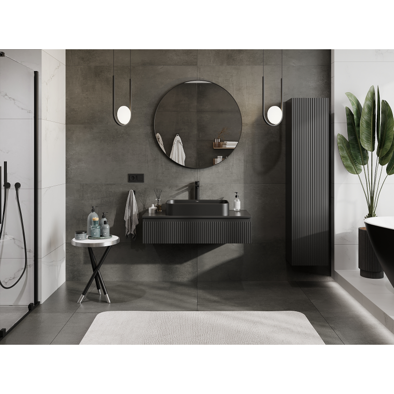 Mexen Rivel fürdőszobai mosdó alatti szekrény 100 cm, 1 fiók, bordázott, fekete matt - 91A20-10023-1-BF71