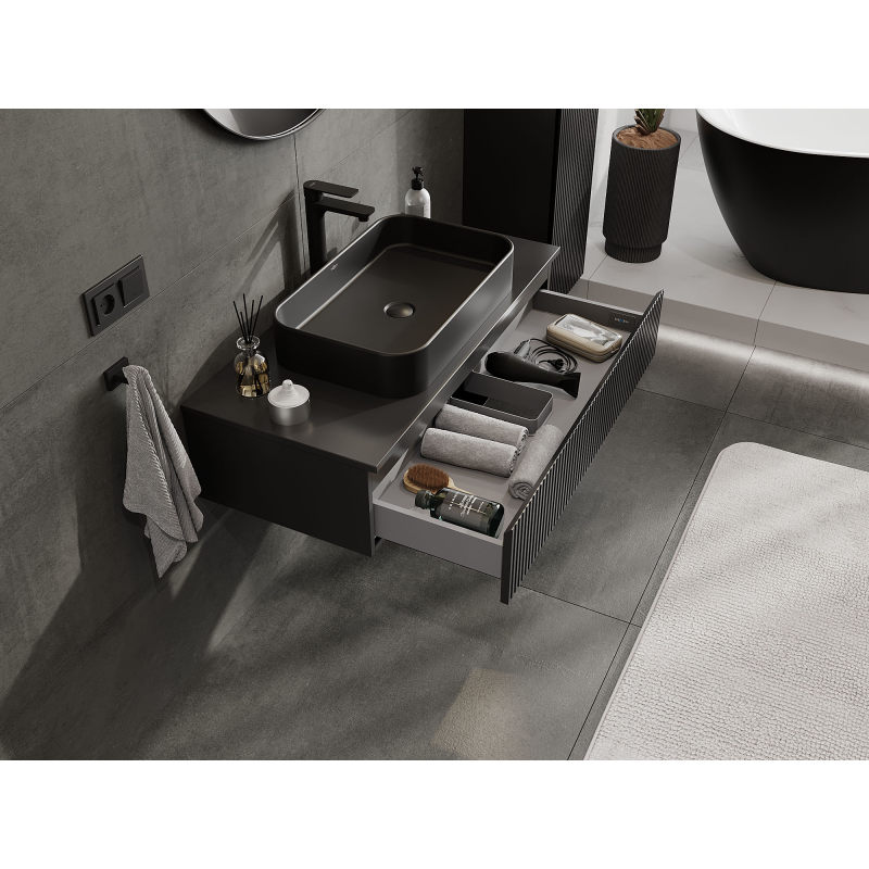 Mexen Rivel fürdőszobai mosdó alatti szekrény 100 cm, 1 fiók, bordázott, fekete matt - 91A20-10023-1-BF71