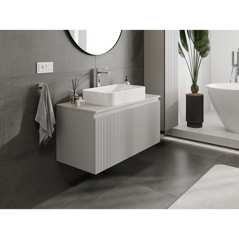 Mexen Rivel 100 cm-es mosdószekrény, 1 fiók, barázdált, szürke matt - 91A20-10047-1-BF62