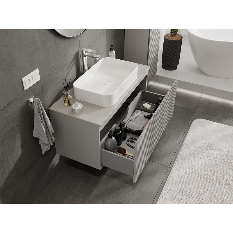 Mexen Rivel 100 cm-es mosdószekrény, 1 fiók, barázdált, szürke matt - 91A20-10047-1-BF62