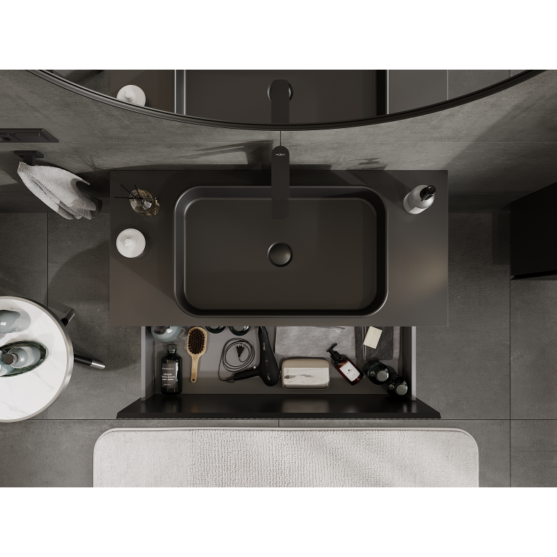 Mexen Rivel dulap de baie sub chiuvetă 100 cm, 1 sertar, cu caneluri, negru mat - 91A20-10047-1-BF71