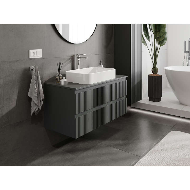 Mexen Rivel 100 cm-es fürdőszobai mosdószekrény, 2 fiókos, bordázott, grafit matt - 91A20-10047-2-BFF66