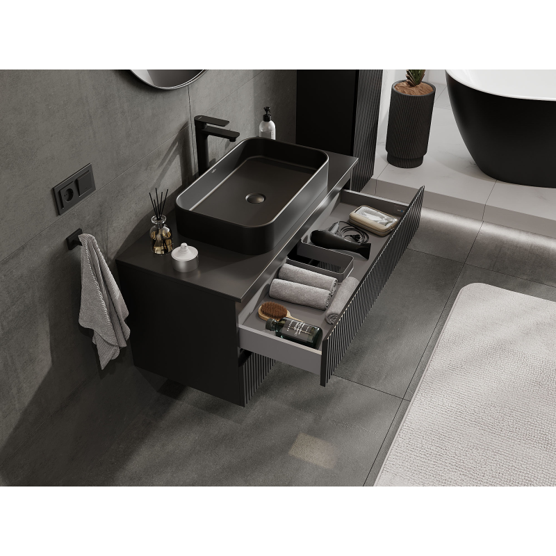 Mexen Rivel dulap baie sub lavoar 100 cm, 2 sertare, canelat, negru mat - 91A20-10047-2-BFF71