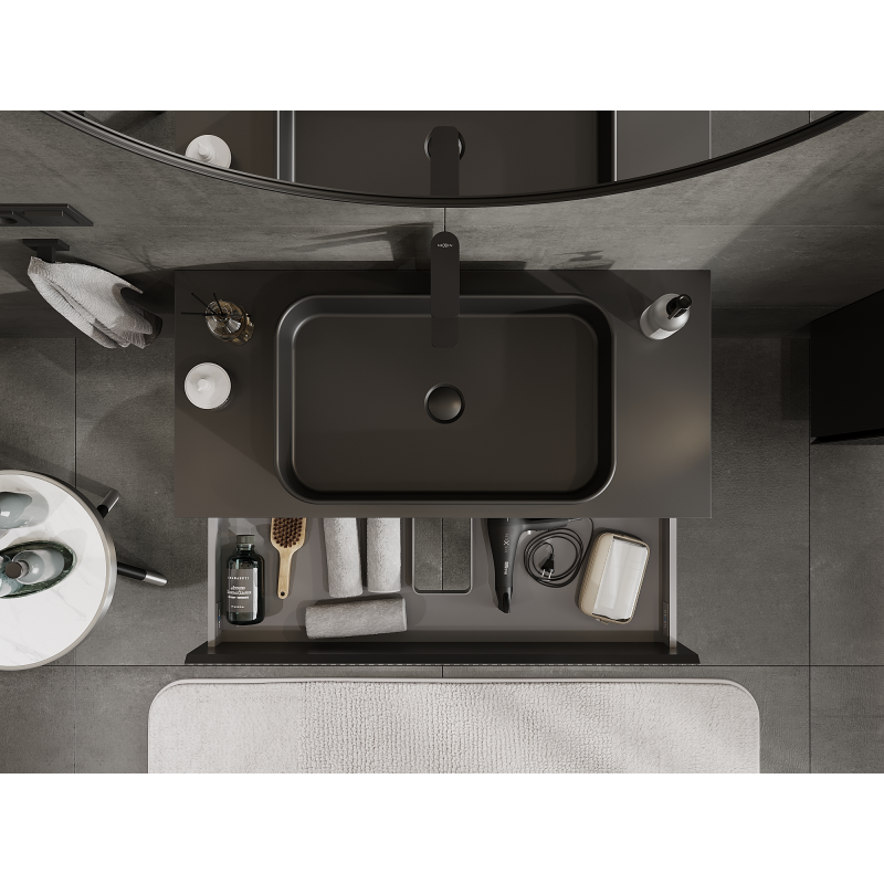 Mexen Rivel dulap baie sub lavoar 100 cm, 2 sertare, canelat, negru mat - 91A20-10047-2-BFF71