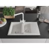 Chiuvetă din granit Mexen Gaspar, cu 1,5 cuve și scurgător și baterie de bucătărie Duero, alb - 6507-20-671600-20