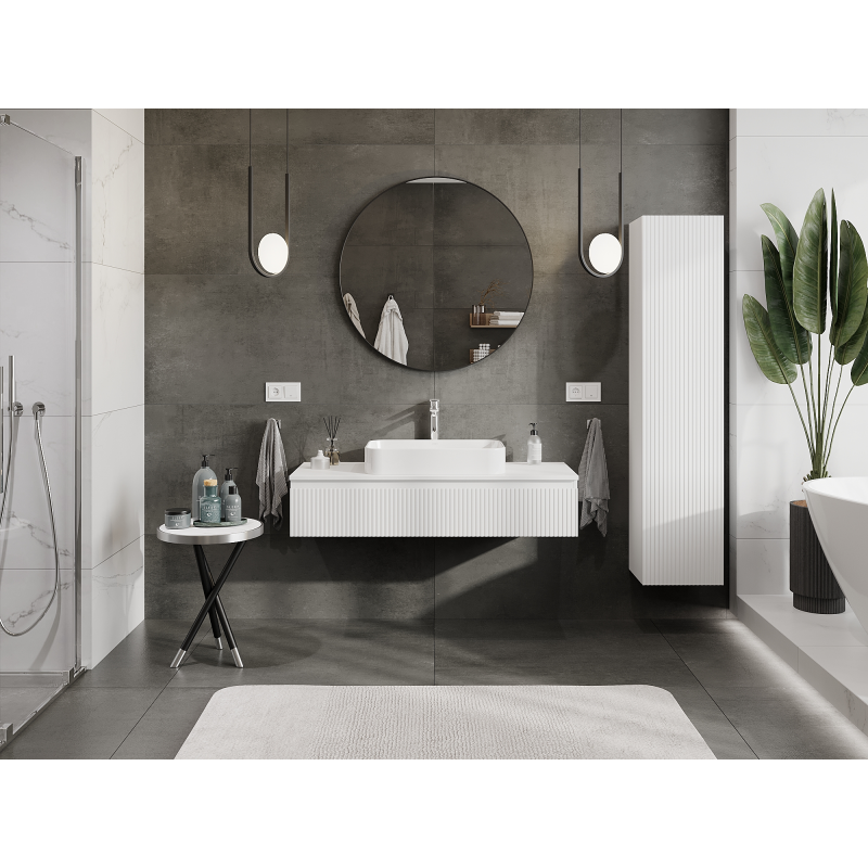 Mexen Rivel dulap baie sub lavoar 120 cm, 1 sertar, canelat, alb mat - 91A20-12023-1-BF01