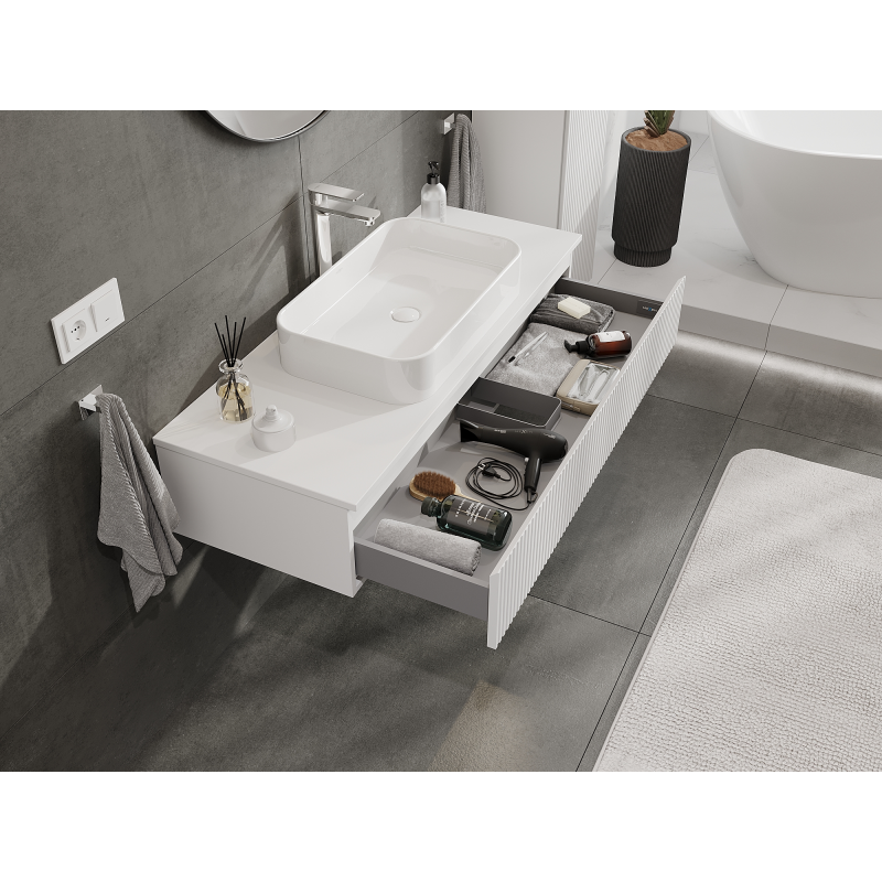 Mexen Rivel dulap baie sub lavoar 120 cm, 1 sertar, canelat, alb mat - 91A20-12023-1-BF01