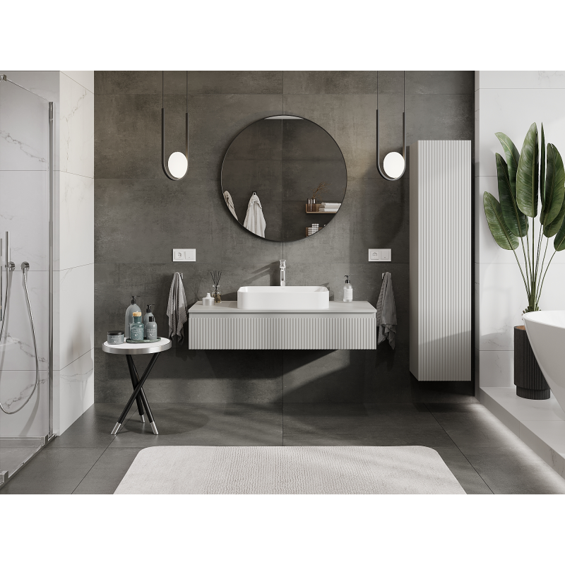 Mexen Rivel 120 cm-es fürdőszobai mosdószekrény, 1 fiók, bordázott, szürke matt - 91A20-12023-1-BF62