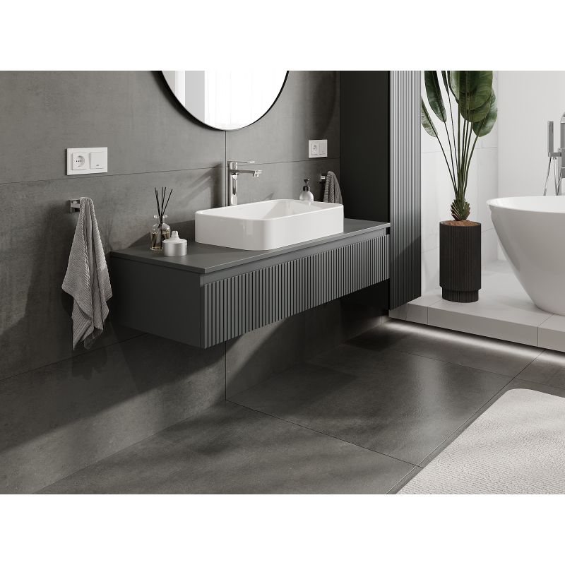 Mexen Rivel fürdőszobai mosdó alatti szekrény 120 cm, 1 fiók, barázdált, szürke matt - 91A20-12023-1-BF66