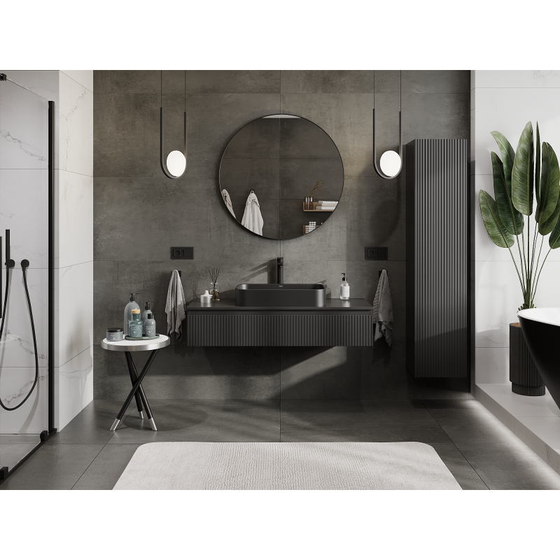 Mexen Rivel dulap baie pentru chiuvetă 120 cm, 1 sertar, canelat, negru mat - 91A20-12023-1-BF71