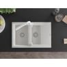 Chiuvetă din granit Mexen Gaspar, cu 1,5 cuve și scurgător și baterie de bucătărie Duero, alb - 6507-20-671600-20
