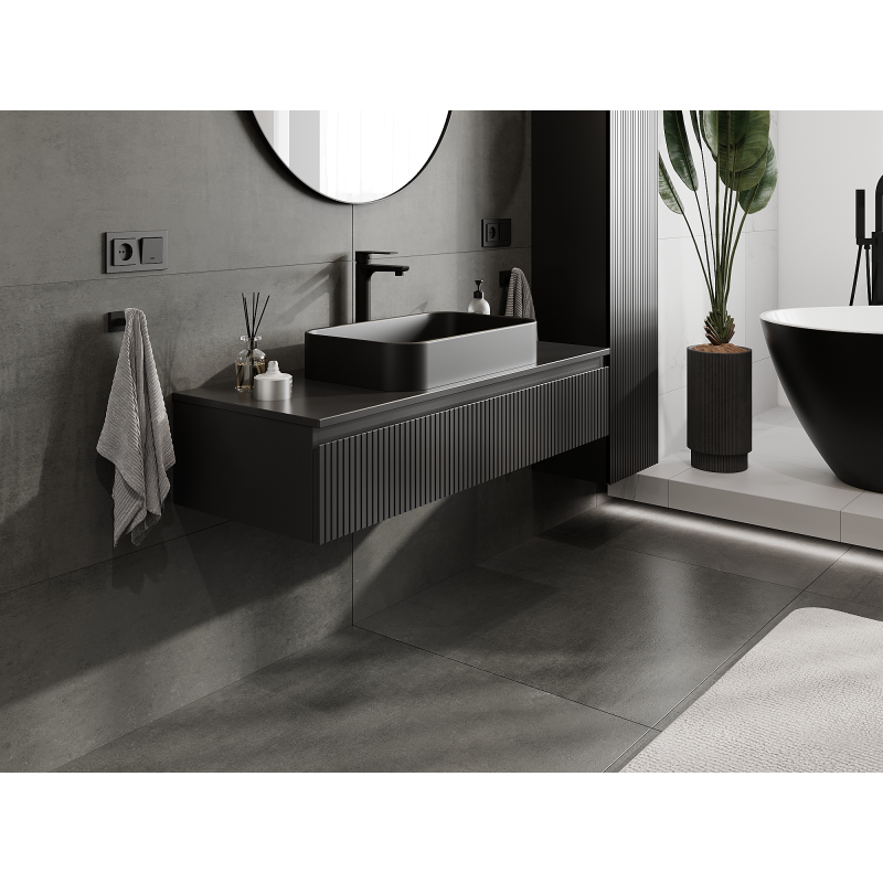 Mexen Rivel fürdőszobai szekrény mosdó alá 120 cm, 1 fiók, bordázott, fekete matt - 91A20-12023-1-BF71