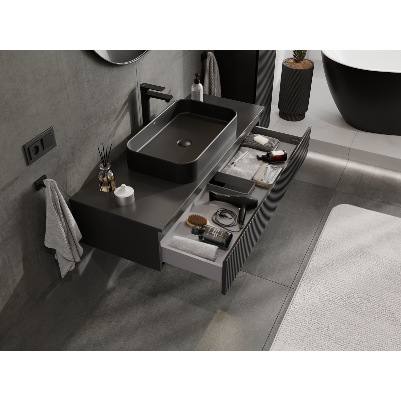 Mexen Rivel dulap baie pentru chiuvetă 120 cm, 1 sertar, canelat, negru mat - 91A20-12023-1-BF71