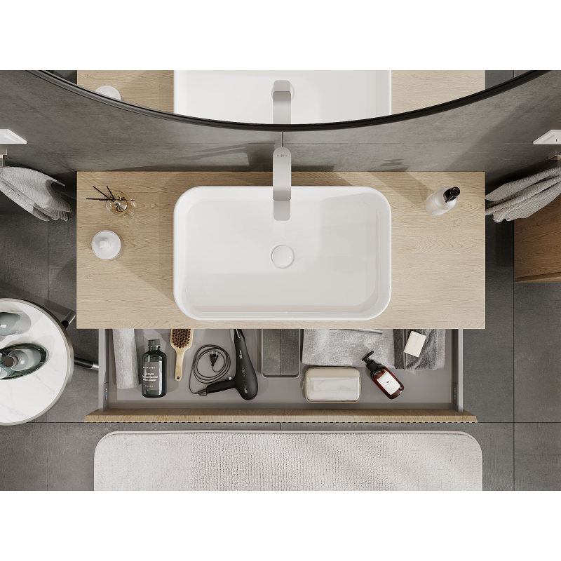 Mexen Rivel 120 cm-es fürdőszobaszekrény mosdó alá, 1 fiók, bordázott, tölgy - 91A20-12023-1-BF81