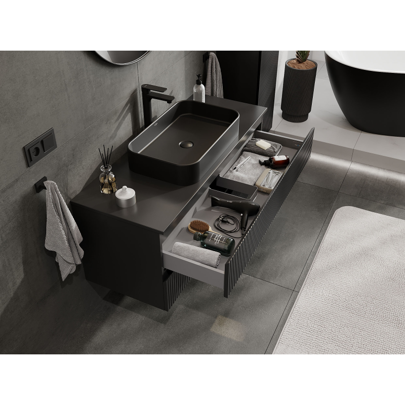 Mexen Rivel dulap baie pentru chiuvetă 120 cm, 2 sertare, canelat, negru mat - 91A20-12047-2-BFF71