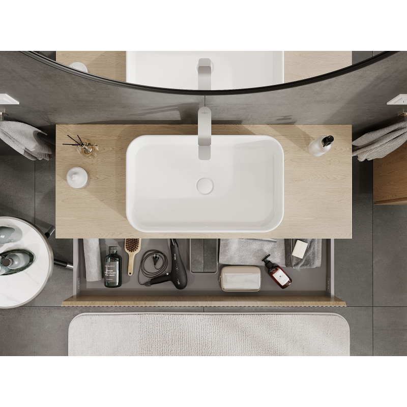 Mexen Rivel fürdőszobai szekrény mosdó alatti, 120 cm, 2 fiókos, bordázott, tölgy - 91A20-12047-2-BFF81