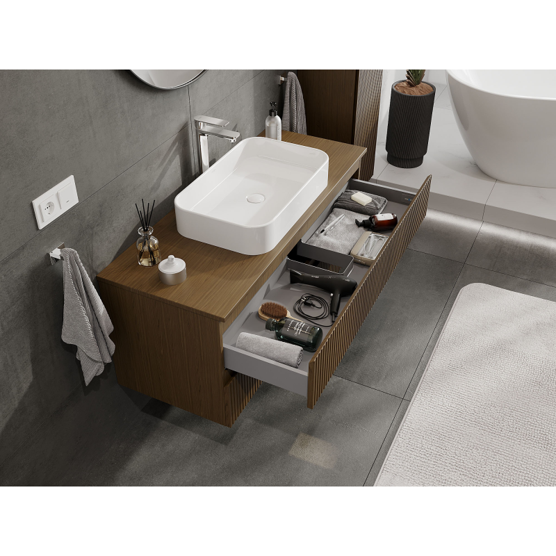 Mexen Rivel fürdőszobai mosdószekrény 120 cm, 2 fiókos, bordázott, dió - 91A20-12047-2-BFF86