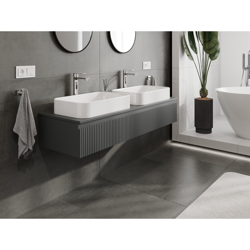 Mexen Rivel dulap baie pentru chiuvetă 140 cm, 1 sertar, canelat, grafit mat - 91A20-14023-1-BF66