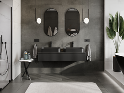 Mexen Rivel dulap baie sub lavoar 140 cm, 1 sertar, canelat, negru mat - 91A20-14023-1-BF71