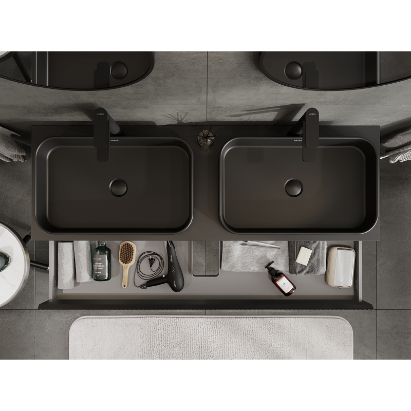 Mexen Rivel dulap baie sub lavoar 140 cm, 1 sertar, canelat, negru mat - 91A20-14023-1-BF71