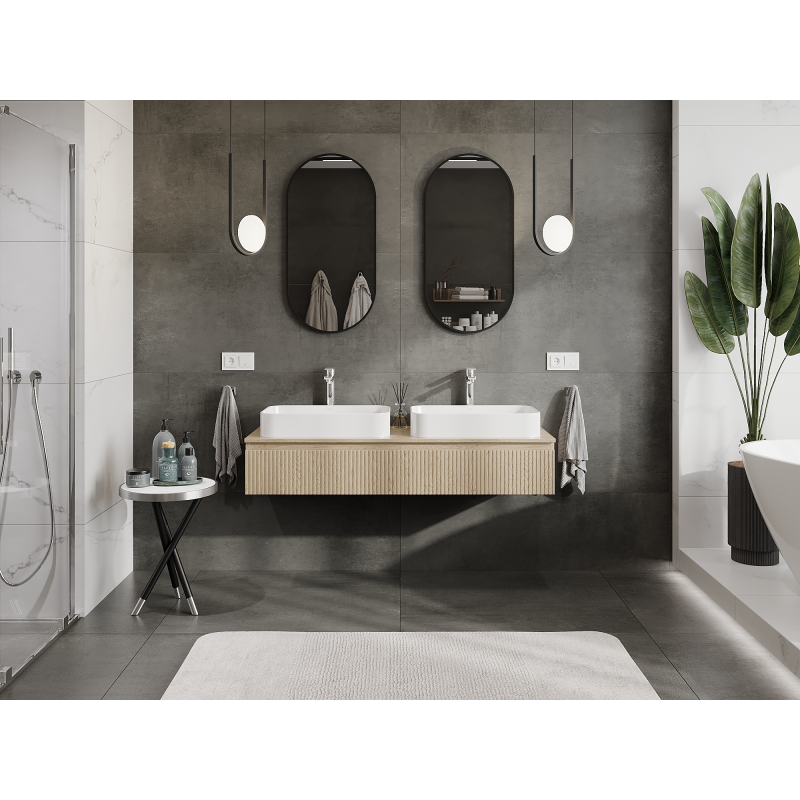 Mexen Rivel dulap baie sub lavoar 140 cm, 1 sertar, nervurat, stejar - 91A20-14023-1-BF81