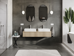 Mexen Rivel fürdőszobai mosdószekrény 140 cm, 1 fiók, bordázott, tölgy - 91A20-14023-1-BF81