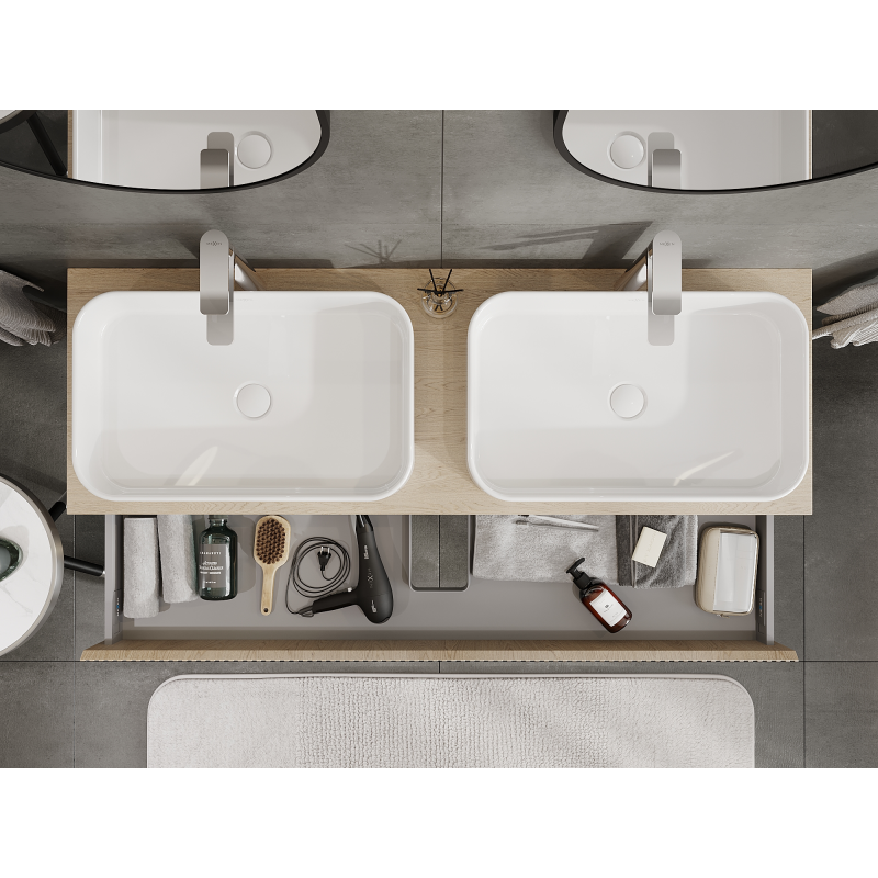 Mexen Rivel dulap baie sub lavoar 140 cm, 1 sertar, nervurat, stejar - 91A20-14023-1-BF81