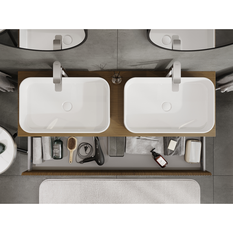 Mexen Rivel 140 cm-es fürdőszobai mosdószekrény, 1 fiók, barázdált, dió - 91A20-14023-1-BF86