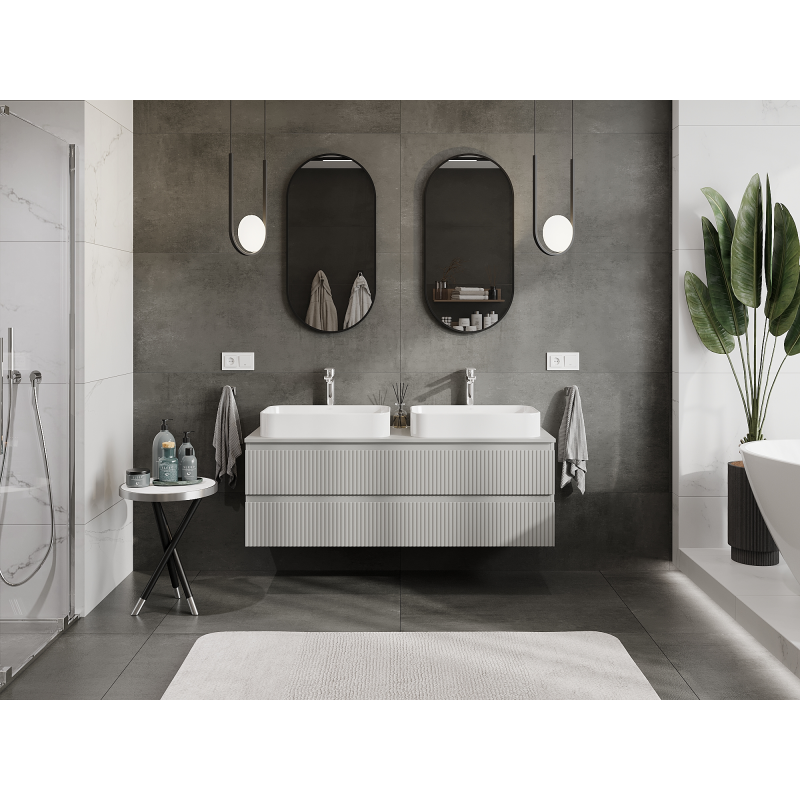 Mexen Rivel dulap de baie sub lavoar 140 cm, 2 sertare, canelat, gri mat - 91A20-14047-2-BFF62