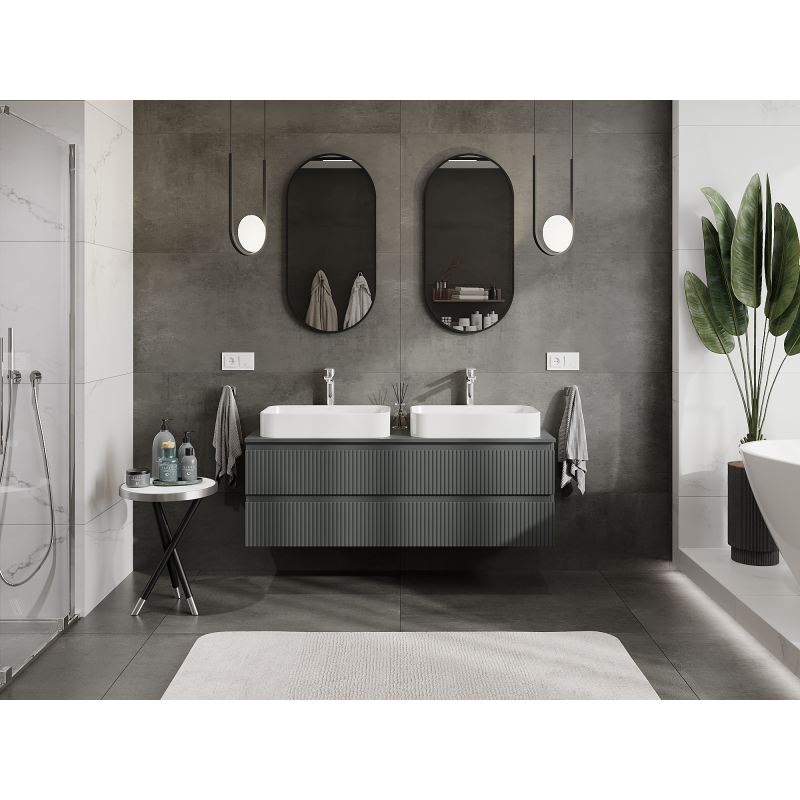 Mexen Rivel fürdőszobai szekrény mosdókagyló alá 140 cm, 2 fiók, bordázott, grafit matt - 91A20-14047-2-BFF66