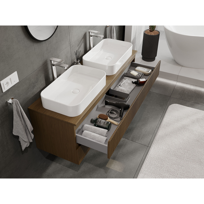 Mexen Rivel dulap baie sub lavoar 140 cm, 2 sertare, canelat, nuc - 91A20-14047-2-BFF86