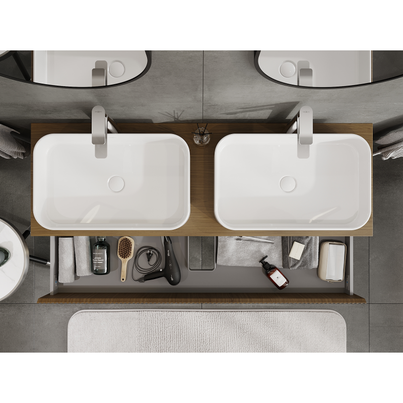 Mexen Rivel 140 cm-es fürdőszobai mosdószekrény, 2 fiókos, bordázott, dió - 91A20-14047-2-BFF86