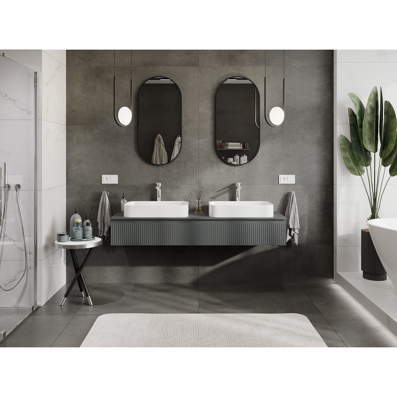 Mexen Rivel dulap baie sub lavoar 160 cm, 1 sertar, canelat, grafit mat - 91A20-16023-1-BF66