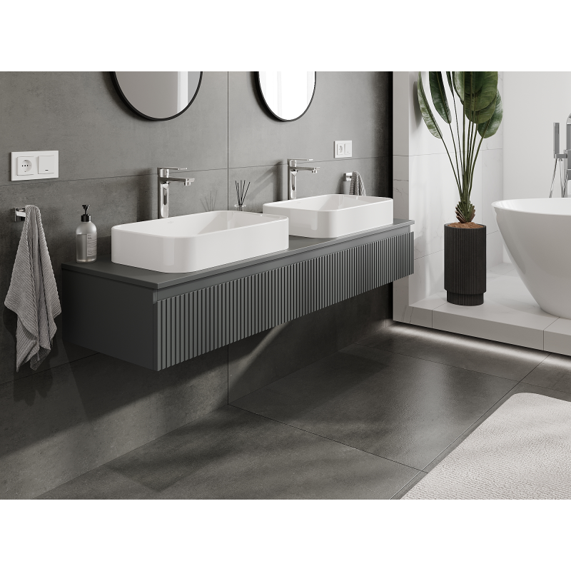 Mexen Rivel dulap baie sub lavoar 160 cm, 1 sertar, canelat, grafit mat - 91A20-16023-1-BF66