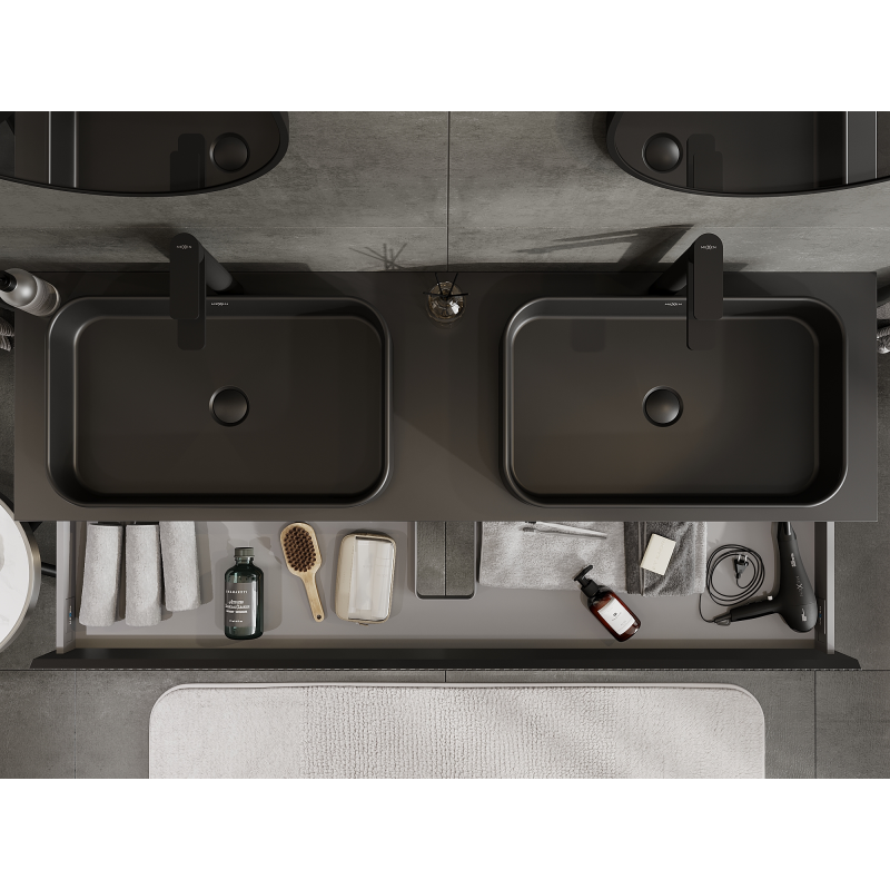 Mexen Rivel 160 cm-es fürdőszobai mosdószekrény, 1 fiókos, bordázott, fekete matt - 91A20-16023-1-BF71