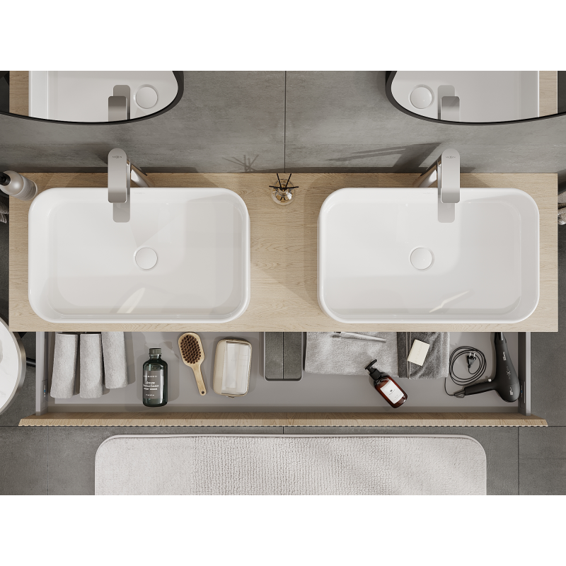 Mexen Rivel fürdőszobai mosdószekrény 160 cm, 1 fiókos, bordázott, tölgy - 91A20-16023-1-BF81